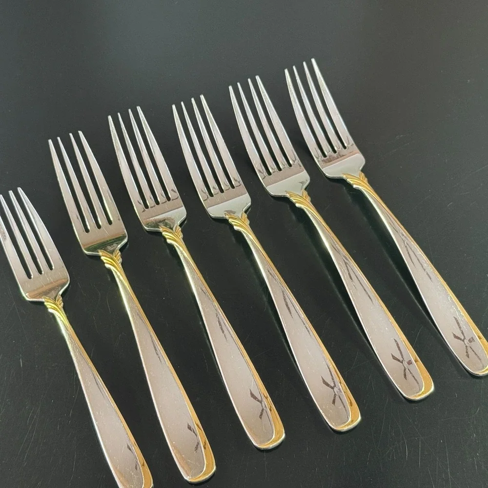 Yamazaki Patrick Stainless Flatware AFFAIR GOLD Lot of 1 Salad & 5 Dinner Forks